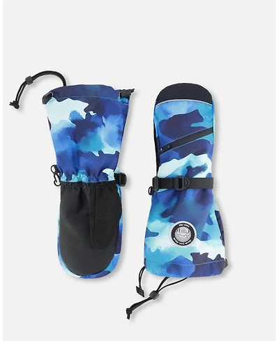 Deux par Boy Winter Mittens Teknik Teal Blue Camouflage - Toddler|Child