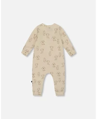 Deux par Deux Baby Boy Cotton Zipped Romper Beige Puppy Print - Baby