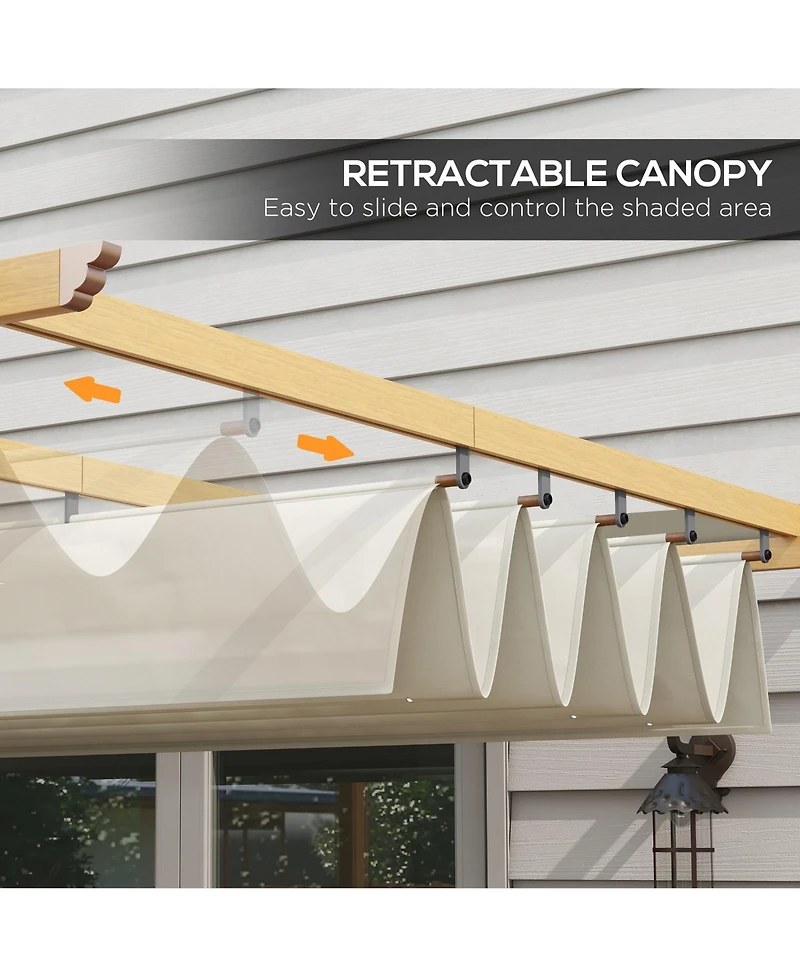 Outsunny 10'x10' Retractable Pergola with Wood Grain Aluminum Frame,