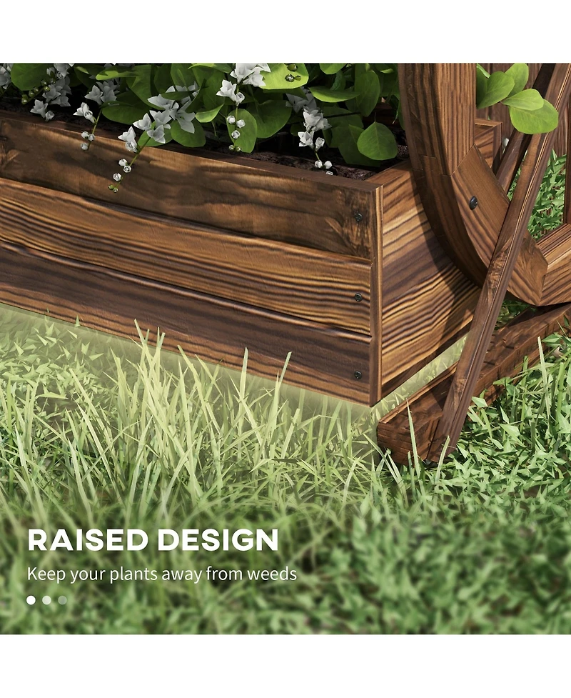 Outsunny Wooden Wagon Planter Box, Decorative 2-Tier Raised Garden Bed