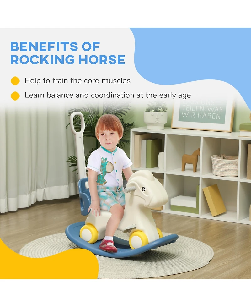 Qaba Rocking Horse for Toddles with Detachable Push Handle & Balance Board