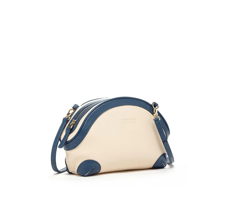 Susu Ivory Leather Crossbody Bag Unique Half-Moon Cream Purse for Women with Adjustable Strap