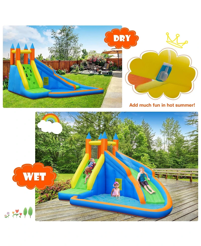 Costway Inflatable Water Slide Mighty Bounce House Castle Moonwalk Splash Pool with 735W Blower