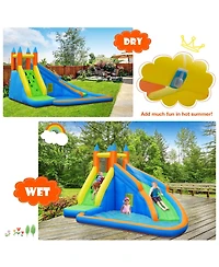 Costway Inflatable Water Slide Mighty Bounce House Castle Moonwalk Splash Pool with 735W Blower