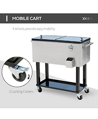 Outdoor 80 Quart Portable Rolling Patio Steel Party Cooler Cart Ice Chest