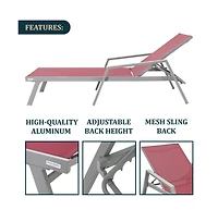 LeisureMod Grey Aluminum Outdoor Patio Chaise Lounge Chair With Arms