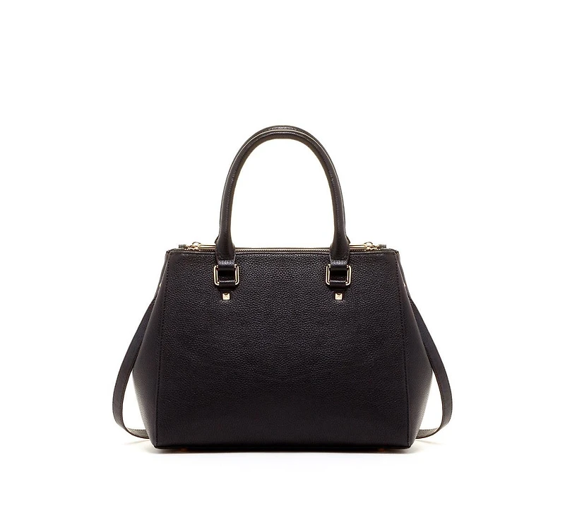 Susu Black Leather Satchel Bag Classic Pebble Leather Handbag with Top Handles & Detachable Shoulder Strap