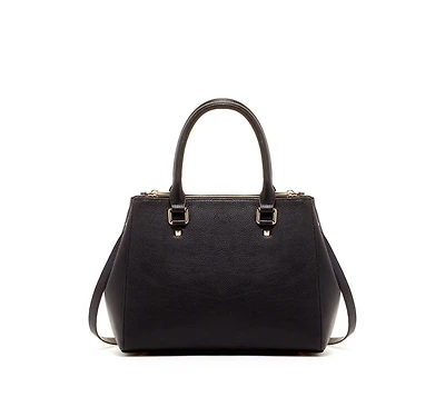 Susu Black Leather Satchel Bag Classic Pebble Leather Handbag with Top Handles & Detachable Shoulder Strap