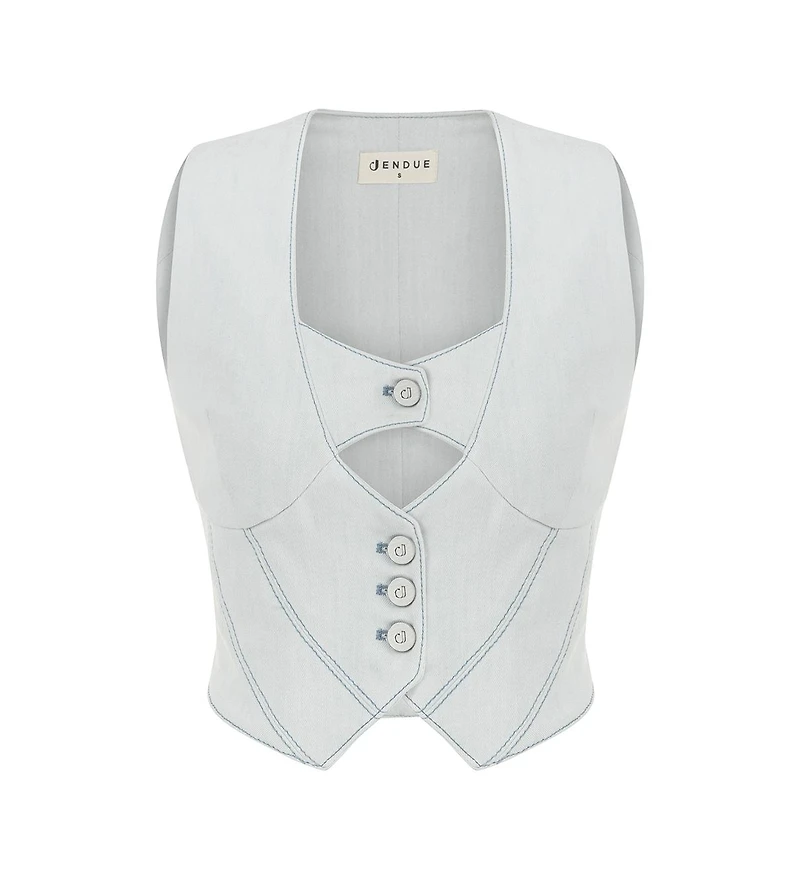 Jendue Us Women's Myla Denim Top - Light Blue Cut-Out Vest