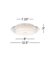 Possini Euro Design Clarival Modern Ceiling Light Flush Mount Fixture 12 1/2" Wide Chrome Dimmable Led Clear Ring White Acrylic Diffuser for Bedr
