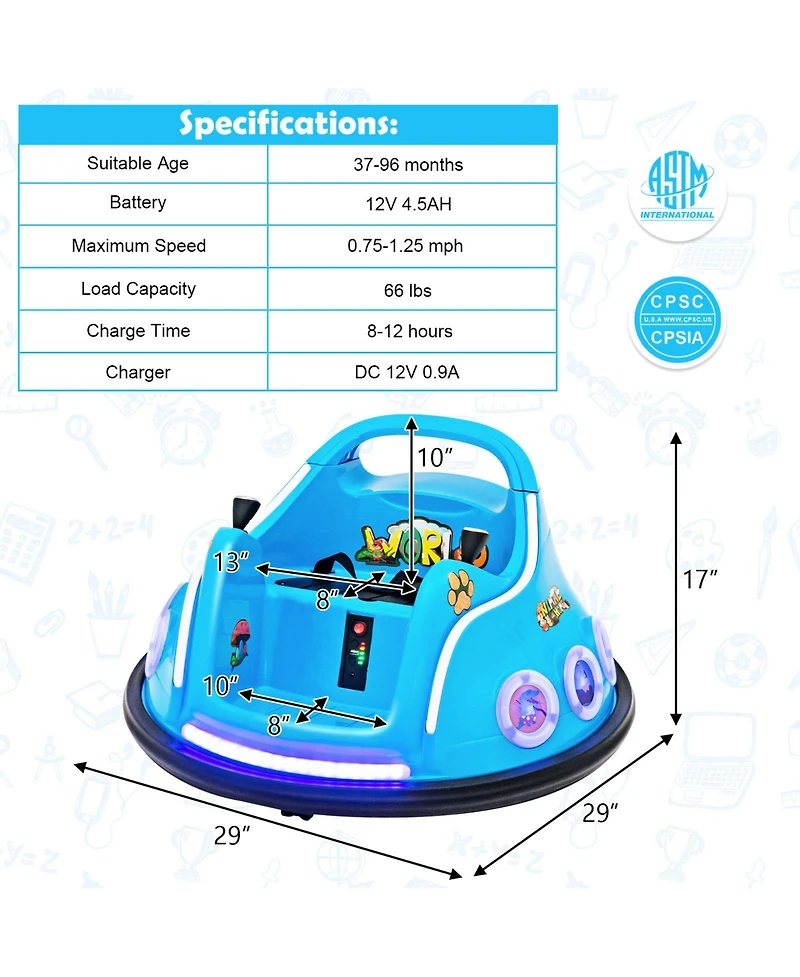 Akiudex 12V Bumper Car Ride On Toy with Music Lights and Remote Control