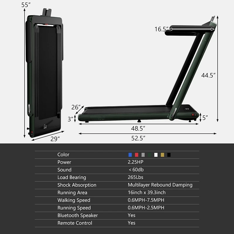 2.25HP 2-in-1 Folding Treadmill with App Control, Speaker, and Remote