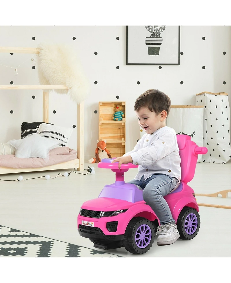 3-in-1 Ride-On Push Car Toddler Stroller with Music - Pink