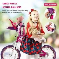 14 Inch Kids Bike with Doll Seat and Removable Training Wheels