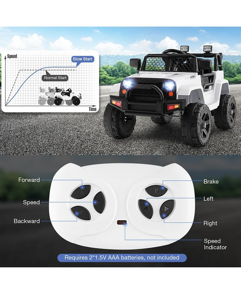 12V Kids Ride-On Truck with Remote Control and Headlights - White