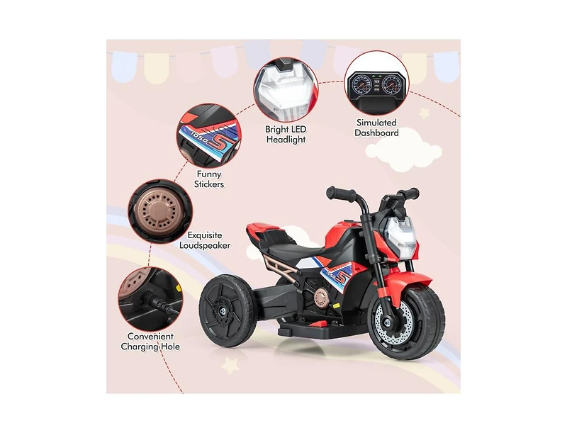 Kids Ride-On Motorcycle 6V Battery-Powered Motorbike with Detachable Training Wheels - Red