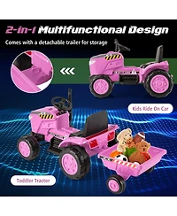 12V Kids Ride-On Tractor with Trailer and Remote Control - Pink