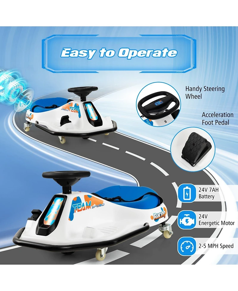 24V Electric Drifting Go-Kart for Kids with 360 Spin and Wireless Connection - Navy