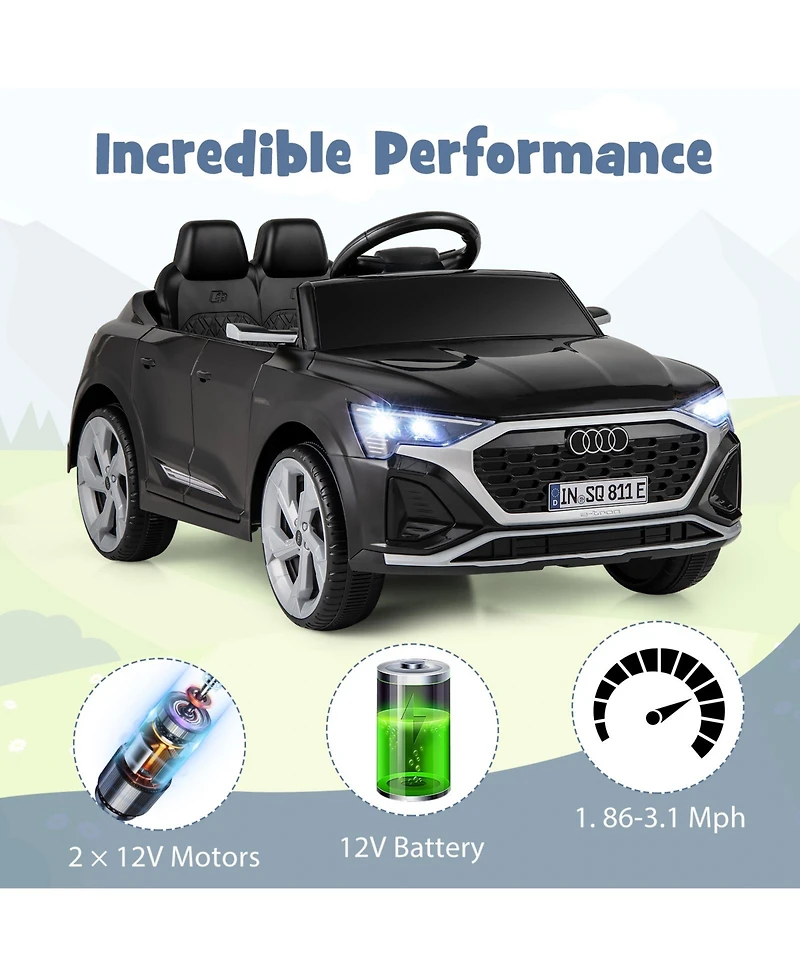 12V Kids Ride-On Licensed Audi SQ8 Car with Remote Control and 3 Speeds - Black