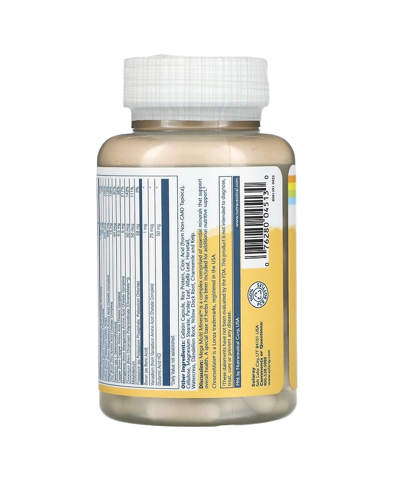 Solaray Mega Multi Mineral Iron Free - 100 Capsules