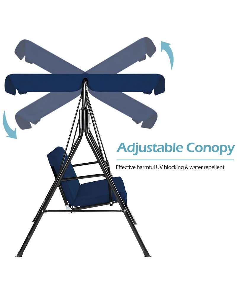 Boyel Living 3-Person Metal Patio Swing with Removable Cushion Patio Swing Outdoor Porch Swing Chair for Adults for Garden Backyard Deck