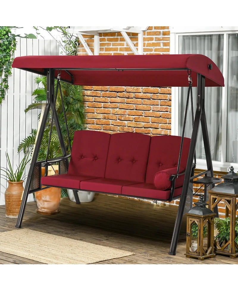 Boyel Living 3-Person Metal Patio Swing with Removable Cushion & Cup Holder Patio Swing Outdoor Porch Swing Chair for Adults for Garden Backyard Deck
