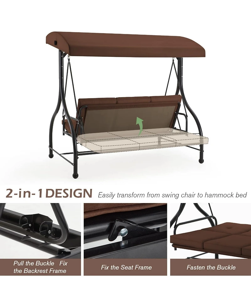 Boyel Living 3-Person Metal Patio Swing Outdoor Porch Chair for Adults Garden Backyard Deck