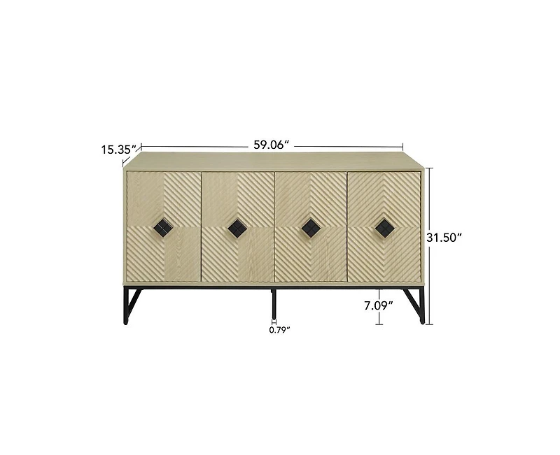 Casainc Carved Storage Cabinet with 4 Door Coffee Bar Cabinet With Adjustable Shelf