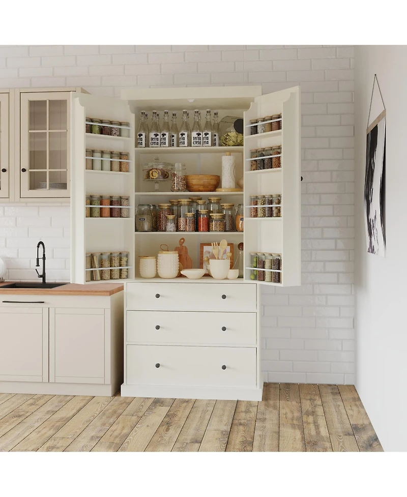Casainc 77" Freestanding Tall Kitchen Pantry Cabinet with Drawers and Adjustable Door Shelves