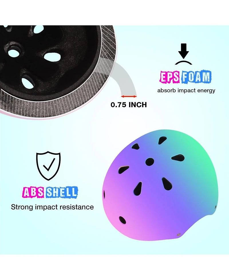 Color Gradient Adjustable Bike Helmet with Knee and Elbow Pads