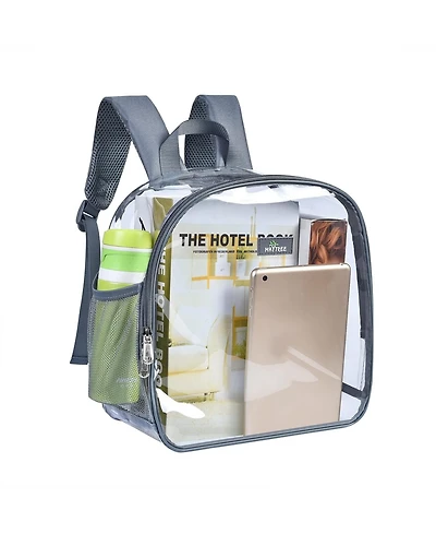 Clear Backpack Stadium Approved, Small Clear Backpack with Padded Shoulder Straps for School Security Travel Concert Sport Events - Grey