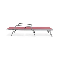 LeisureMod Marlin Patio Chaise Lounge Chair With Armrests in Grey Aluminum Frame