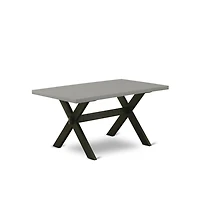 East West Furniture 6-Pc Modern Dining Set- 4 Mid Century Dining Chairs with Black Linen Fabric Seat and Stylish Chair Back