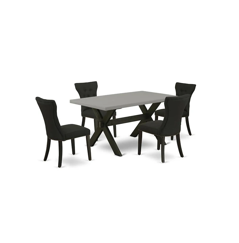 East West Furniture 5-Pc Dining Room Set - 4 Mid Century Dining Chairs and 1 Modern Cement Dining Room Table Top with Button Tufted Chair Back