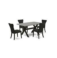 East West Furniture 5-Pc Dining Room Set - 4 Mid Century Dining Chairs and 1 Modern Cement Dining Room Table Top with Button Tufted Chair Back