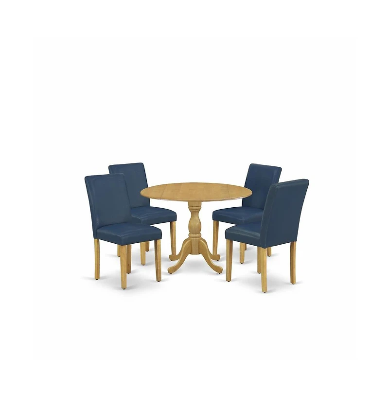 East West Furniture 5 Piece Dining Table Set - Oak Dinning Table and 4 Oasis Blue Pu Leather Mid Century Modern Chairs with High Back - Oak Finish