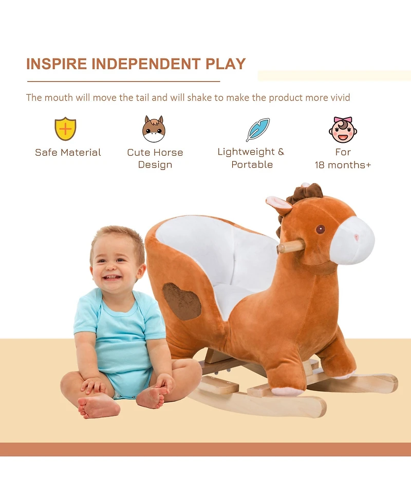 Qaba Baby Rocking Horse, Plush Animal Rocker w/ Realistic Sound