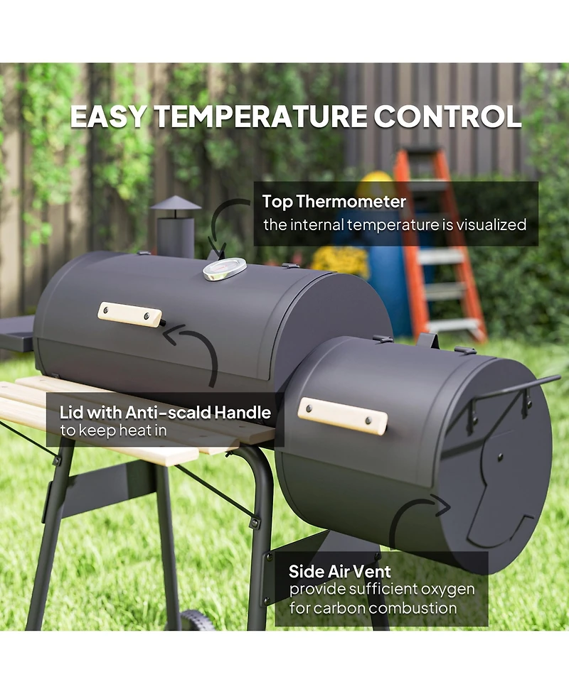 Outsunny 231 Sq.In. Steel Portable Charcoal Bbq Grill and Offset Smoker Combo