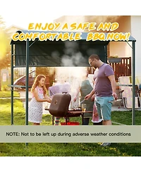 Outsunny 7ft Outdoor Double-tier Bbq Grill Canopy Gazebo w/ 2 Shelf, 5 Hooks