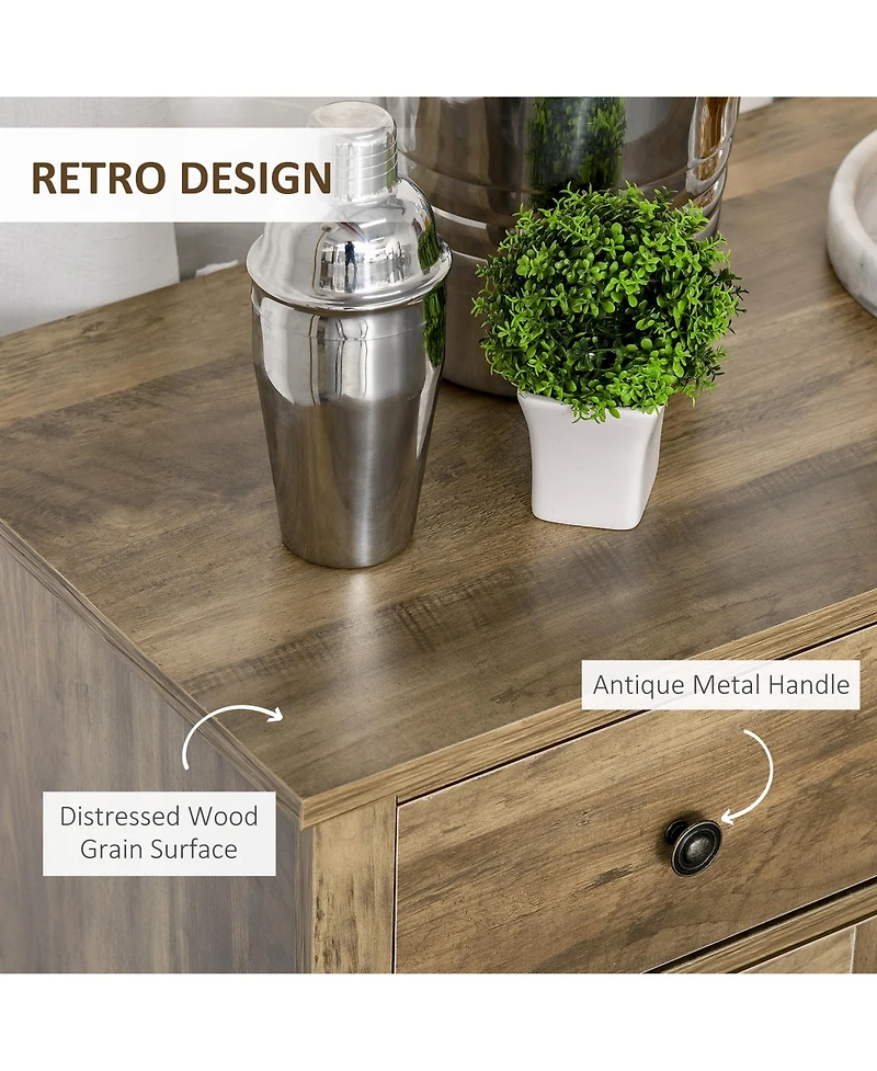 Homcom Farmhouse Sideboard Buffet Table Storage Cabinet w/3 Drawers, Wood Finish
