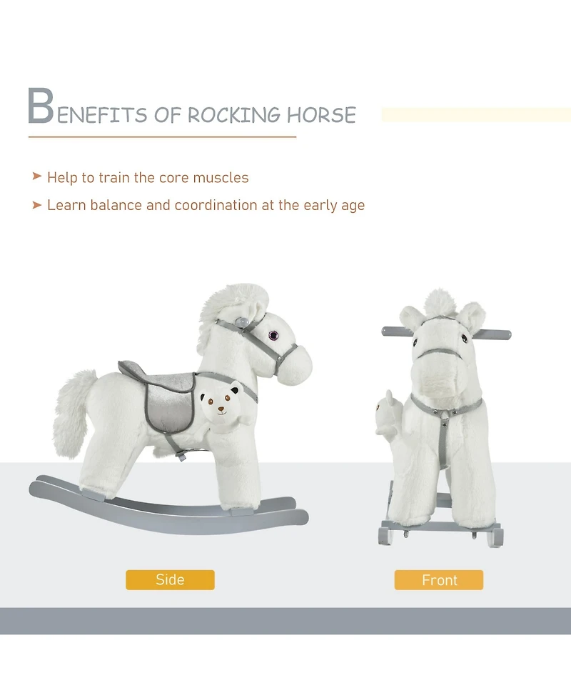 Qaba Kids Plush Ride-On Rocking Horse Toy Chair w/ Soft Plush Toy