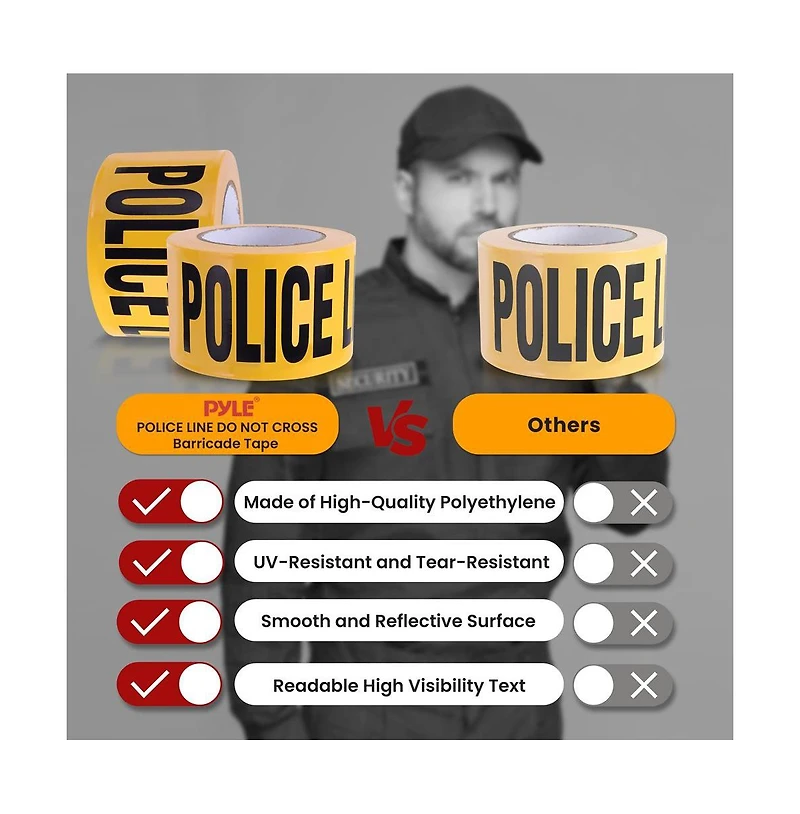 Pyle 6 Pieces Safety Yellow Caution Tape Set - 200 Meters Long Tape Roll Suitable for a Wide Range of Applications, Including Roadworks, Events