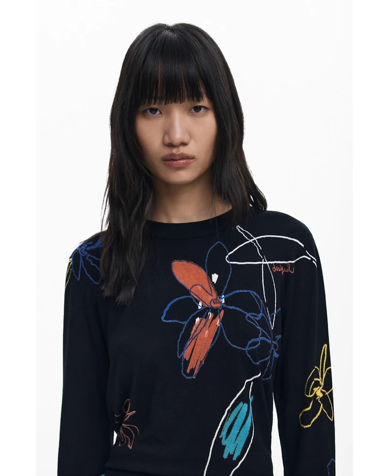 Desigual Women's Fine sweater with floral strokes