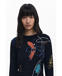 Desigual Women's Fine sweater with floral strokes