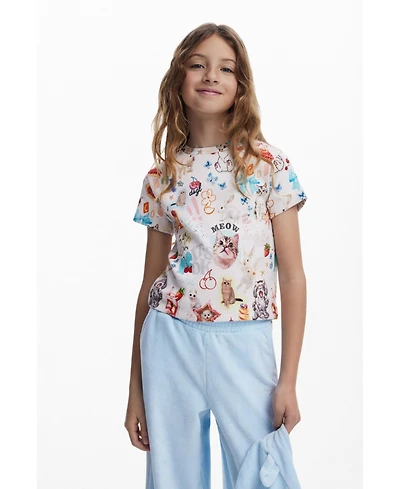 Desigual Girls's Short-sleeve cat T-shirt