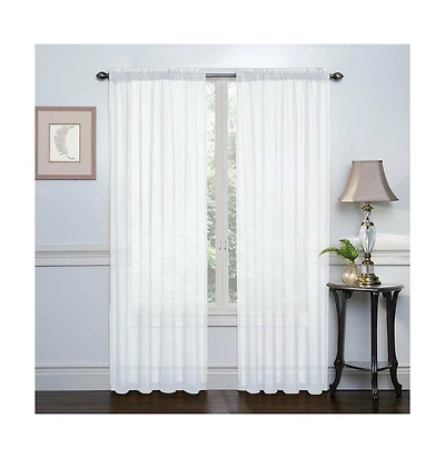 GoodGram 2 Piece White Basic Rod Pocket Sheer Voile Window Curtain Panels - 84 in. Long