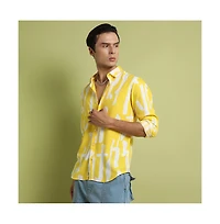 Campus Sutra Men's Lemon Yellow Abstract Print Shirt