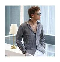 Campus Sutra Men's Icy Blue & Metallic Silver Pleat-Creased Shirt