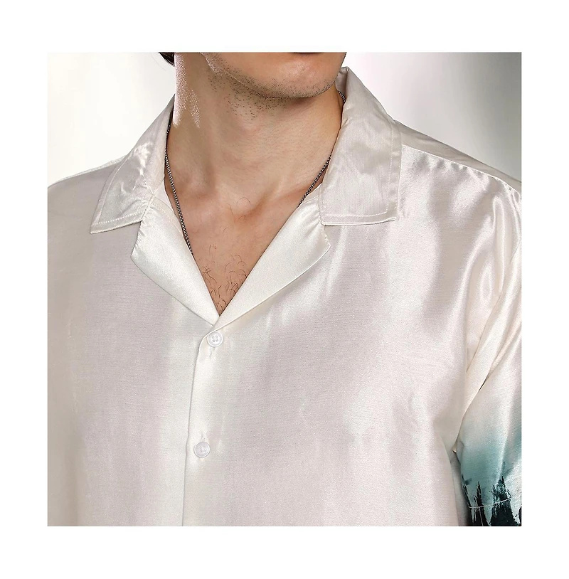 Campus Sutra Men's Ivory White & Pine Green Ombre Shirt