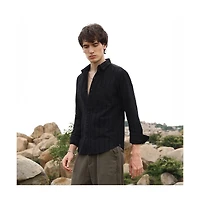 Campus Sutra Men's Midnight Blacl Pastel Striped Shirt